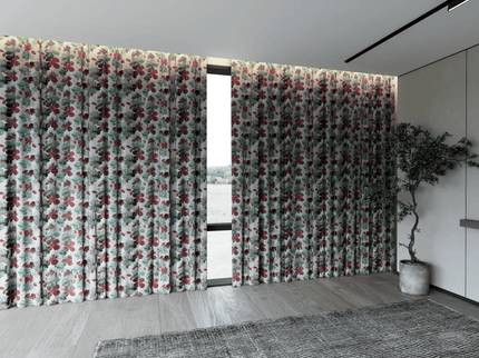 Maroon and Green Colour Floral and Leaves Pattern Velvet Curtain Fabric printed