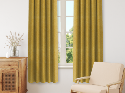 Greenish Yellow Colour Textured Velvet Flock Readymade Curtain