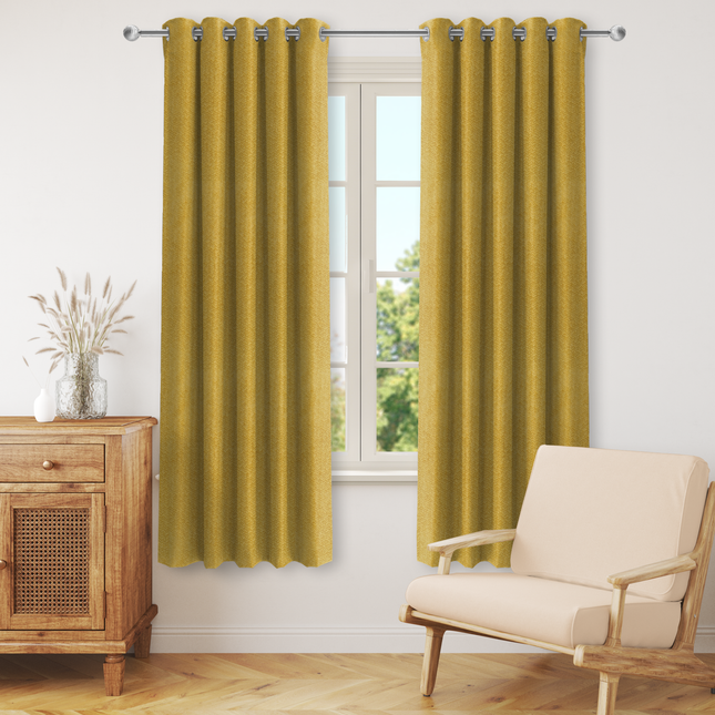 Greenish Yellow Colour Textured Velvet Flock Readymade Curtain