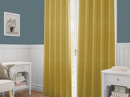 Greenish Yellow Colour Textured Velvet Flock Readymade Curtain