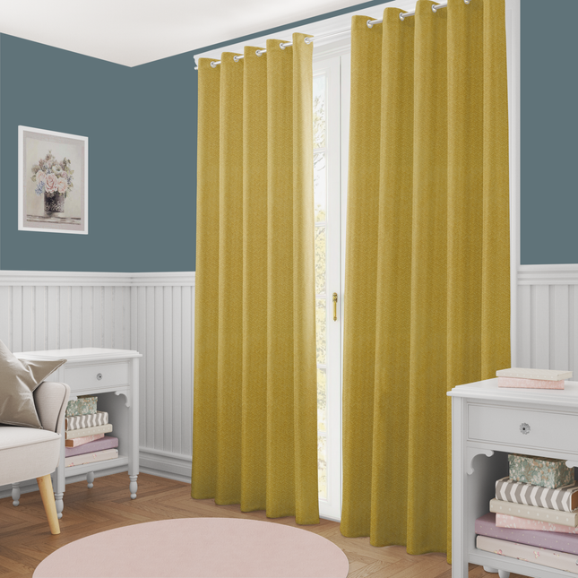 Greenish Yellow Colour Textured Velvet Flock Readymade Curtain