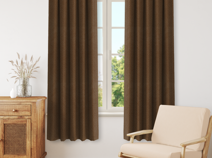 Dark Brown Colour Textured Velvet Flock Readymade Curtain