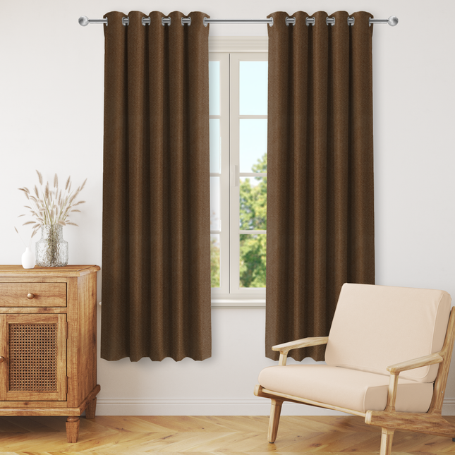 Dark Brown Colour Textured Velvet Flock Readymade Curtain