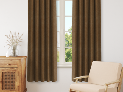Medium Brown Colour Textured Velvet Flock Readymade Curtain