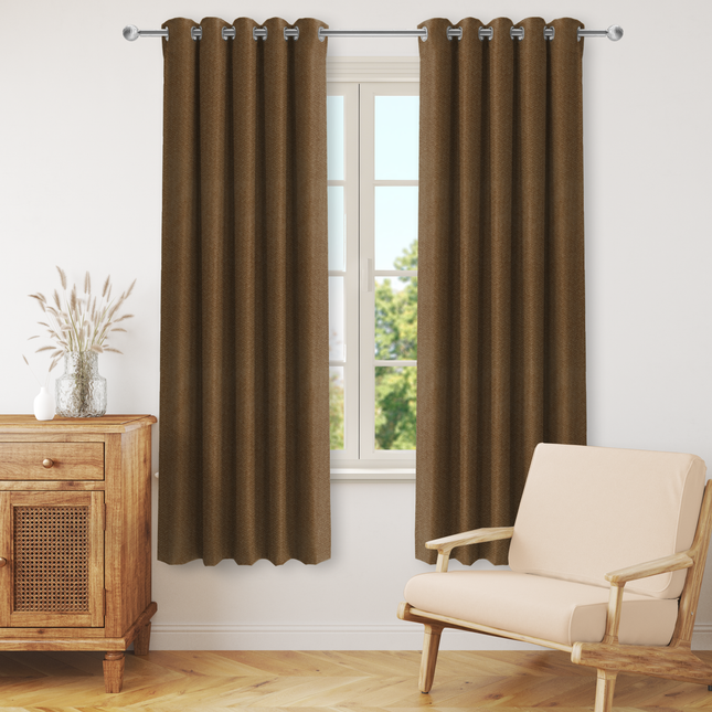 Medium Brown Colour Textured Velvet Flock Readymade Curtain