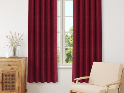 Carmine Red Colour Textured Velvet Flock Readymade Curtain