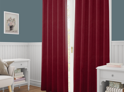 Carmine Red Colour Textured Velvet Flock Readymade Curtain
