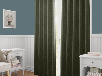 Olive Green Colour Textured Velvet Flock Readymade Curtain