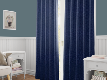 Dark Blue Colour Textured Velvet Flock Readymade Curtain