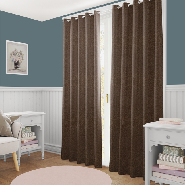 Pastel Brown Colour Textured Velvet Flock Readymade Curtain