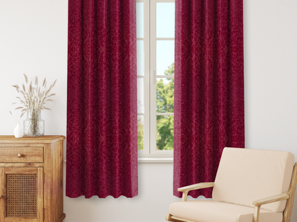 Wine Colour Textured Velvet Flock Readymade Curtain