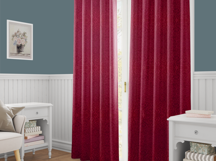 Wine Colour Textured Velvet Flock Readymade Curtain