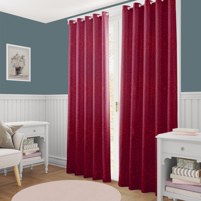 Wine Colour Textured Velvet Flock Readymade Curtain