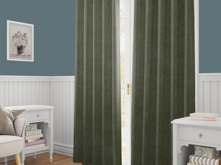 Olive Green Colour Textured Velvet Flock Readymade Curtain