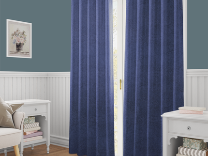 Dark Blue Colour Textured Velvet Flock Readymade Curtain