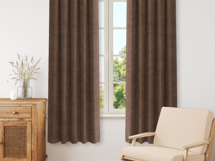 Medium Brown Colour Textured Velvet Flock Readymade Curtain