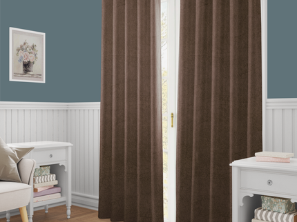 Medium Brown Colour Textured Velvet Flock Readymade Curtain