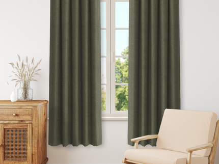 Olive Green Colour Textured Velvet Flock Easy Clean Readymade Curtain