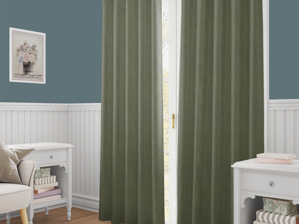 Olive Green Colour Textured Velvet Flock Easy Clean Readymade Curtain