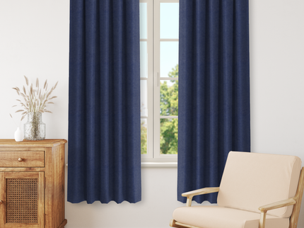 Prussian Blue Colour Textured Velvet Flock Readymade Curtain