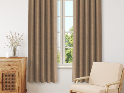 Light Brown Colour Textured Velvet Flock Easy Clean Readymade Curtain