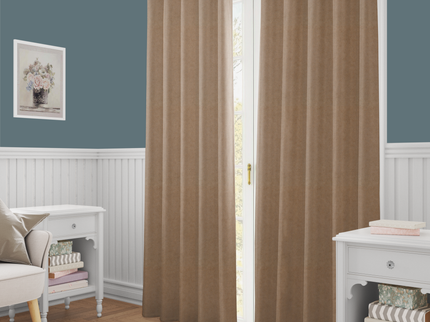 Light Brown Colour Textured Velvet Flock Easy Clean Readymade Curtain