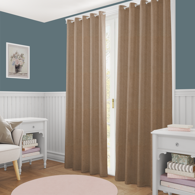 Light Brown Colour Textured Velvet Flock Easy Clean Readymade Curtain