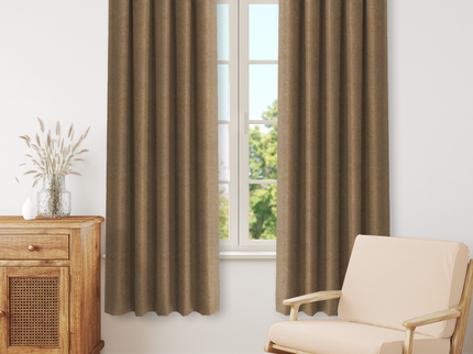 Medium Brown Colour Textured Velvet Flock Easy Clean Readymade Curtain