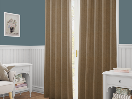 Medium Brown Colour Textured Velvet Flock Easy Clean Readymade Curtain