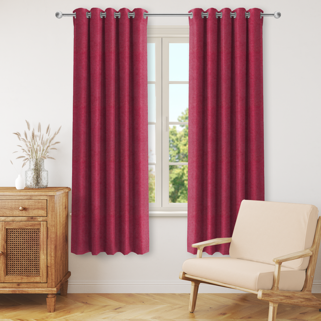 Dark Maroon Colour Textured Velvet Flock Easy Clean Readymade Curtain