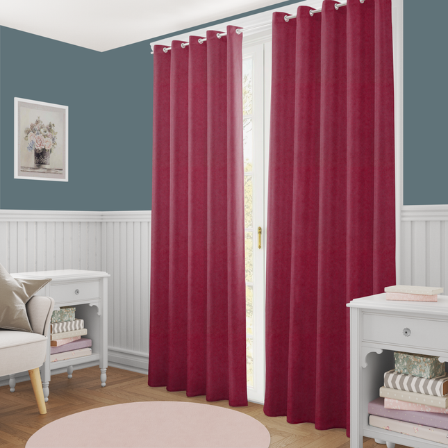 Dark Maroon Colour Textured Velvet Flock Easy Clean Readymade Curtain