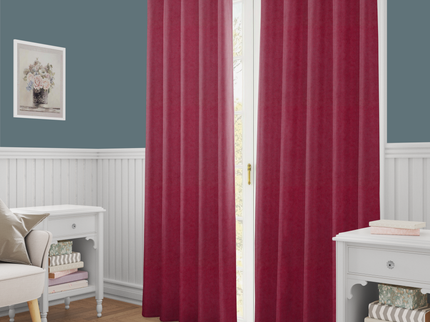 Wine Colour Textured Velvet Flock Readymade Curtain