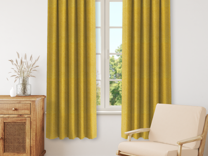 Dark Yellow Colour Textured Velvet Flock Easy Clean Readymade Curtain