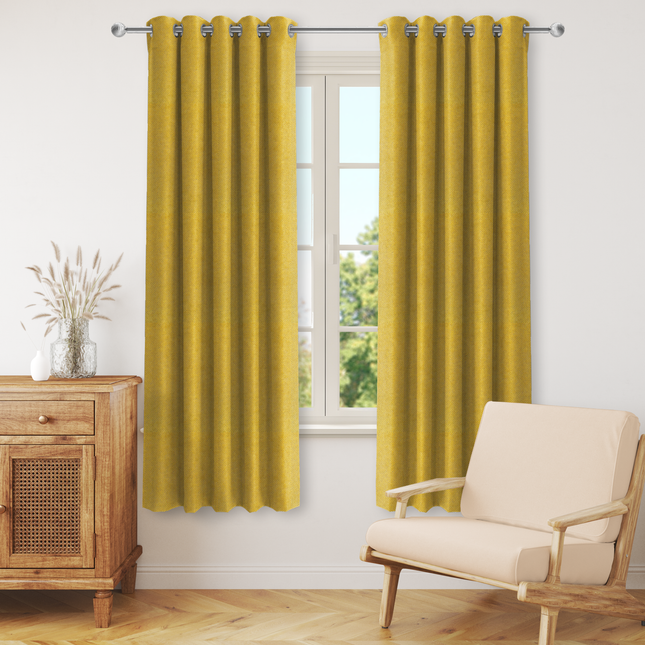 Dark Yellow Colour Textured Velvet Flock Easy Clean Readymade Curtain