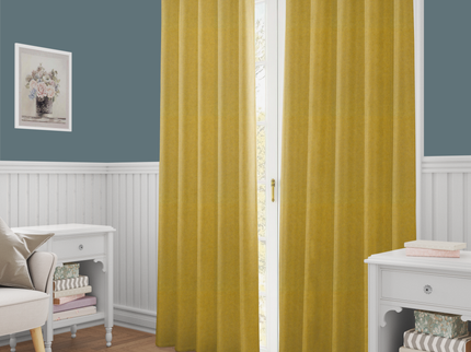 Dark Yellow Colour Textured Velvet Flock Easy Clean Readymade Curtain