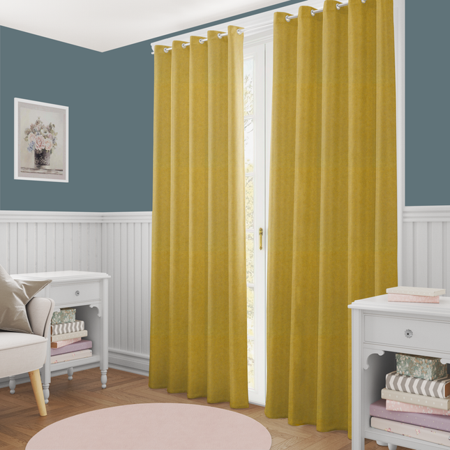 Dark Yellow Colour Textured Velvet Flock Easy Clean Readymade Curtain
