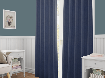 Royal Navy Blue Colour Textured Velvet Flock Easy Clean Readymade Curtain