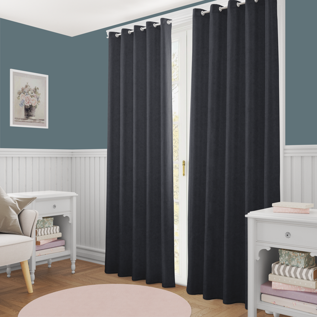 Dark Gray Colour Textured Velvet Flock Easy Clean Readymade Curtain