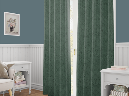 Olive Green Colour Geometric Pattern Suede Readymade Curtain