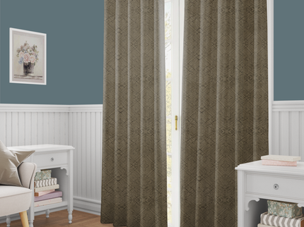 Brass Colour Geometric Pattern Suede Readymade Curtain
