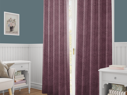 Earthy Mauve Colour Geometric Pattern Suede Readymade Curtain