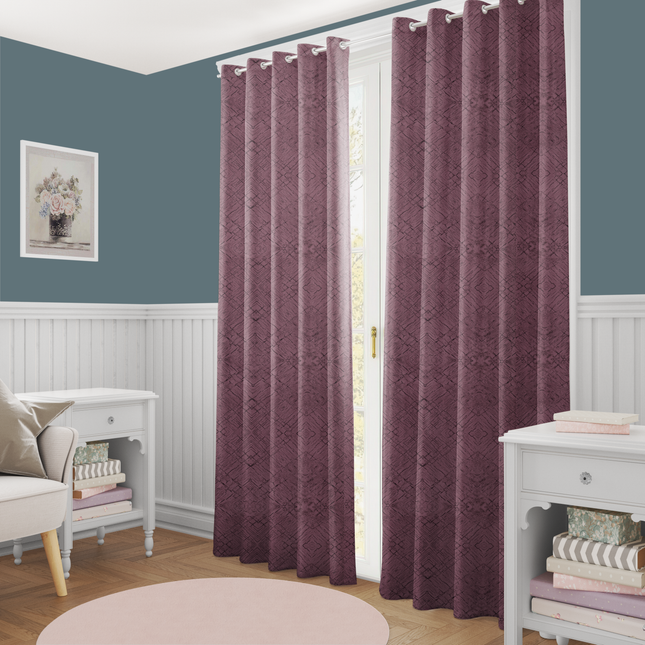 Earthy Mauve Colour Geometric Pattern Suede Readymade Curtain