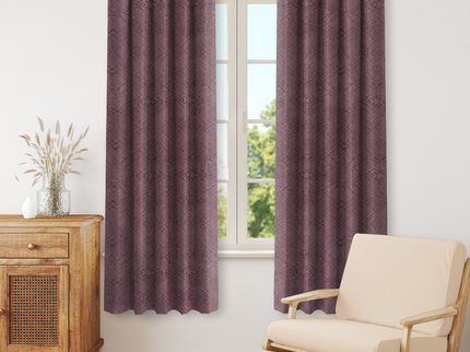 Earthy Mauve Colour Geometric Pattern Suede Readymade Curtain