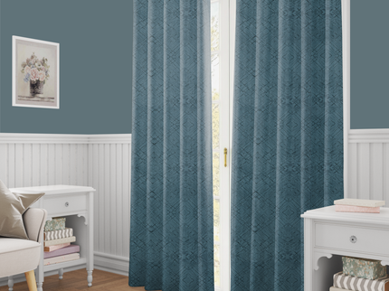 Aqua Green Colour Geometric Pattern Suede Readymade Curtain