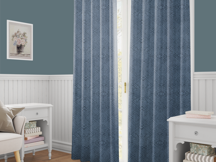 Blue Grey Colour Geometric Pattern Suede Readymade Curtain
