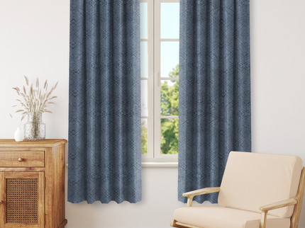Blue Grey Colour Geometric Pattern Suede Readymade Curtain