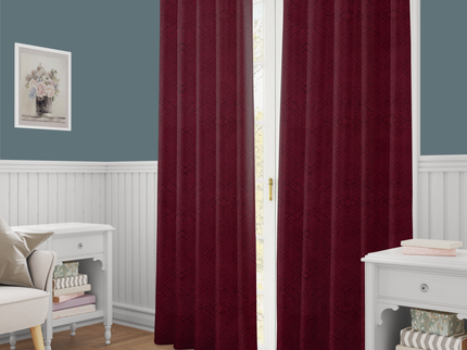 Wine Red Colour Geometric Pattern Suede Readymade Curtain