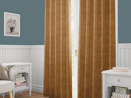 Orche Yellow Colour Geometric Pattern Suede Readymade Curtain
