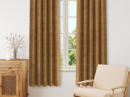 Orche Yellow Colour Geometric Pattern Suede Readymade Curtain