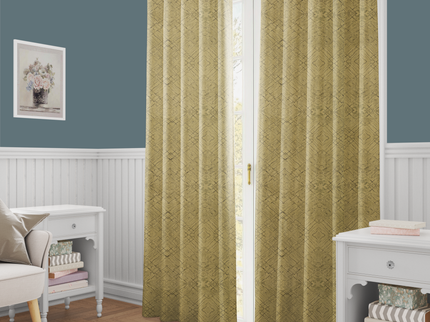 Yellow Colour Geometric Pattern Suede Readymade Curtain